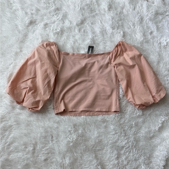 NWT Express Puff Sleeve Cropped Eyelet Blouse - Picture 11 of 12